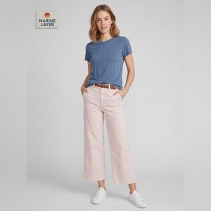 Marine Layer Allison Wide Leg Crop Pants Pink Size 10 Cotton Stretch High Rise